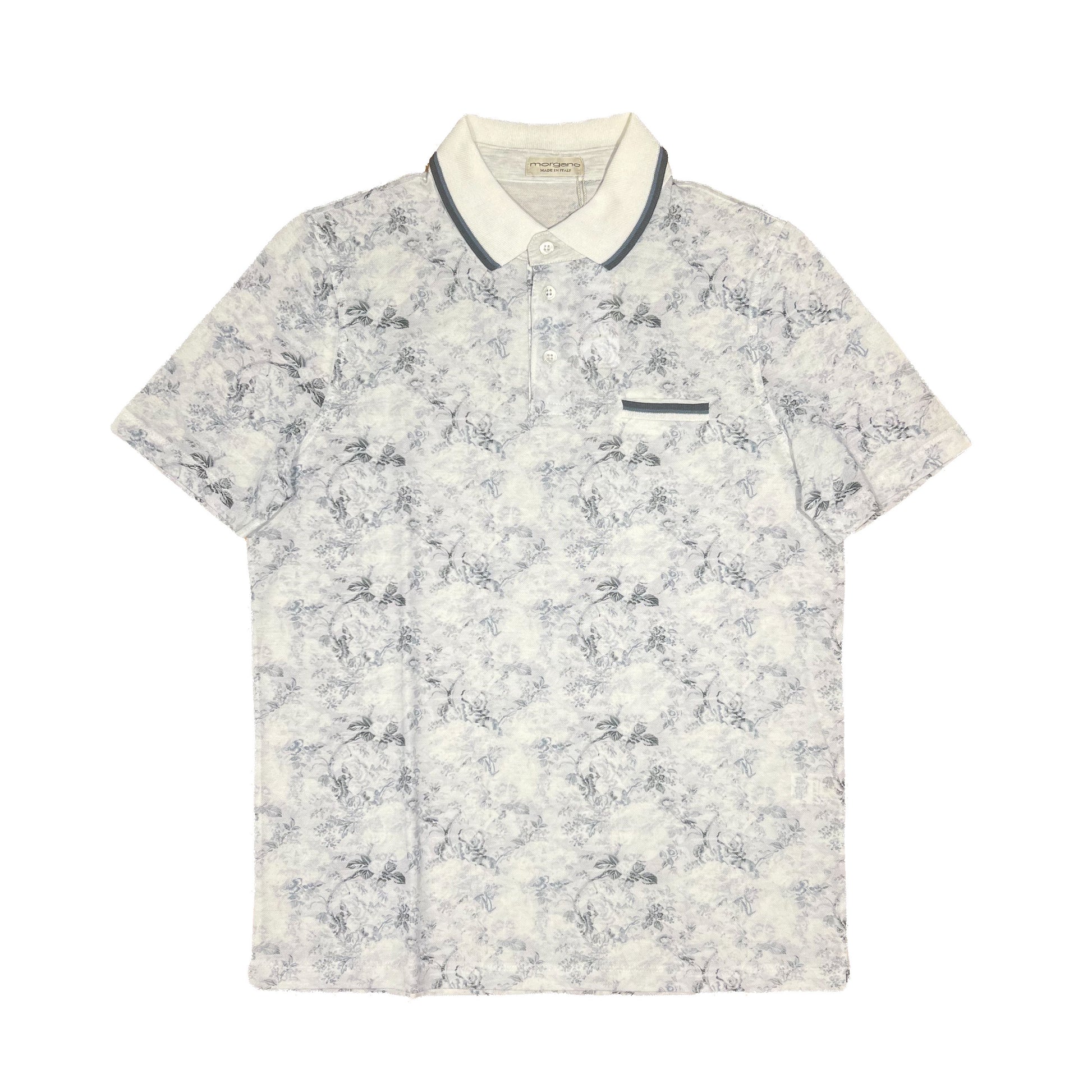 Polo blanco con estampado floral gris Morgano