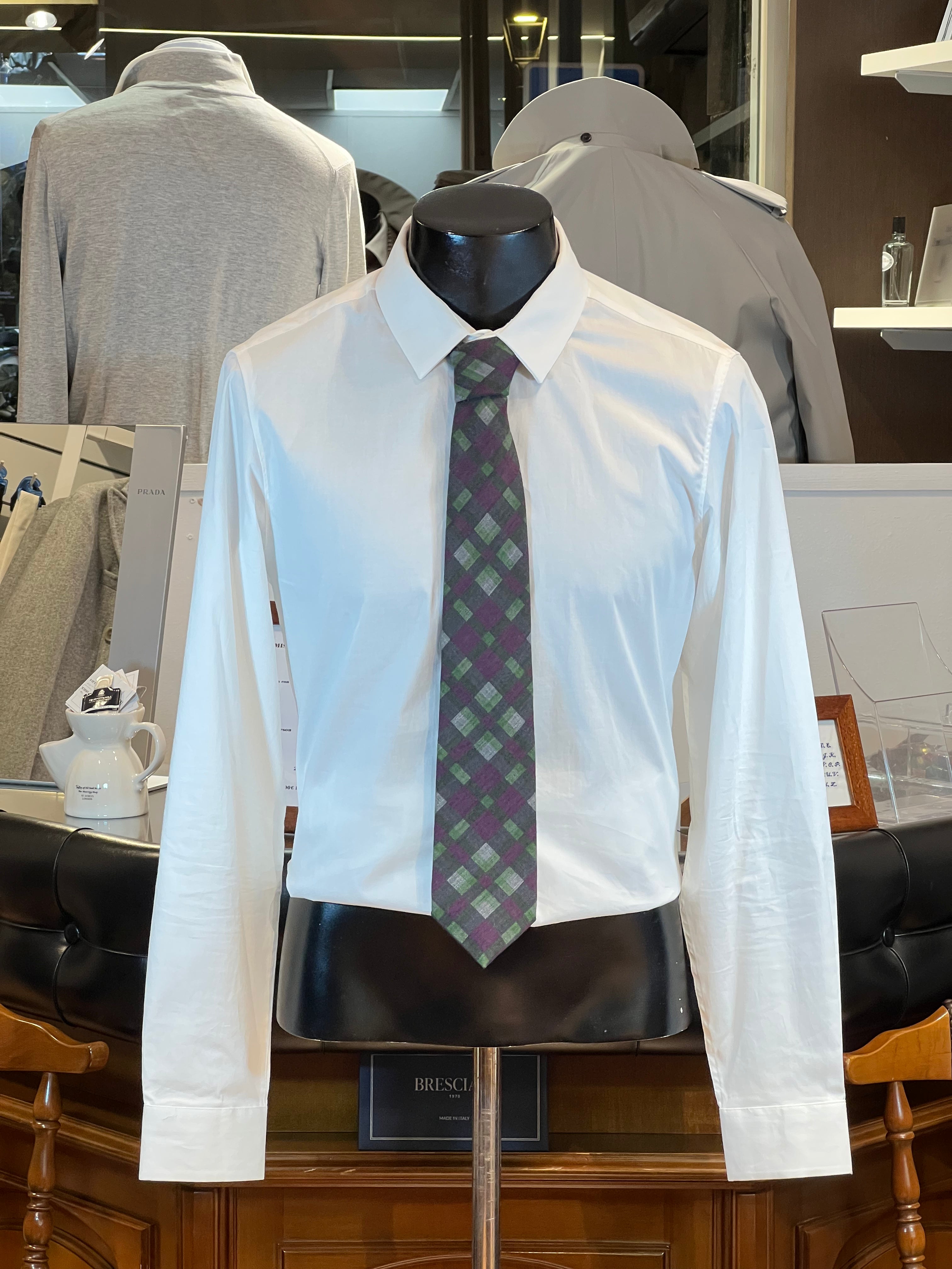 Corbata JB de Lana Cuadros Púrpura y Verde
