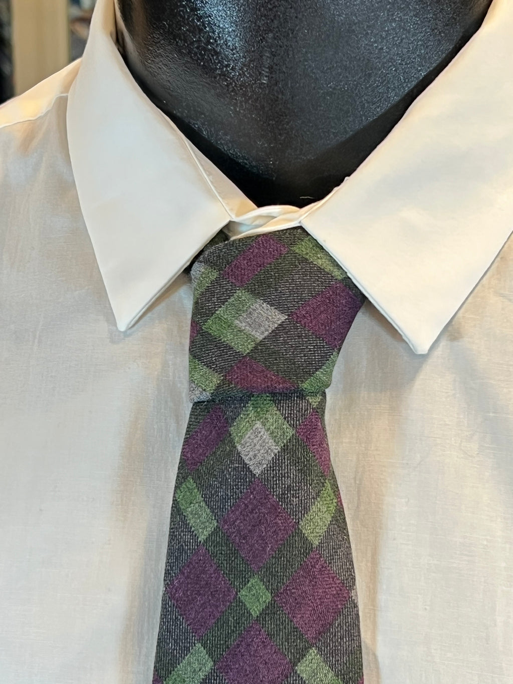 Corbata JB de Lana Cuadros Púrpura y Verde