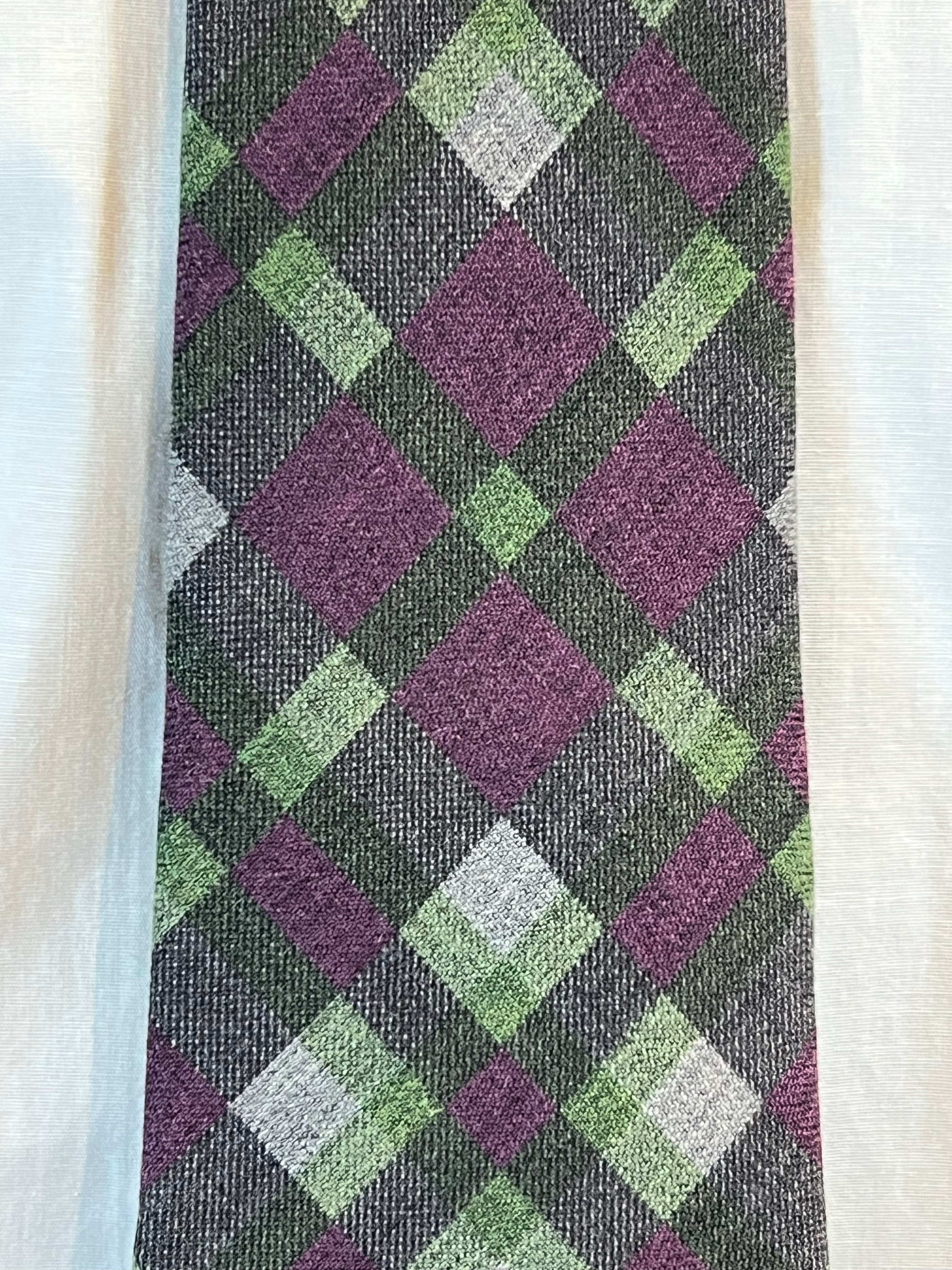 Corbata JB de Lana Cuadros Púrpura y Verde
