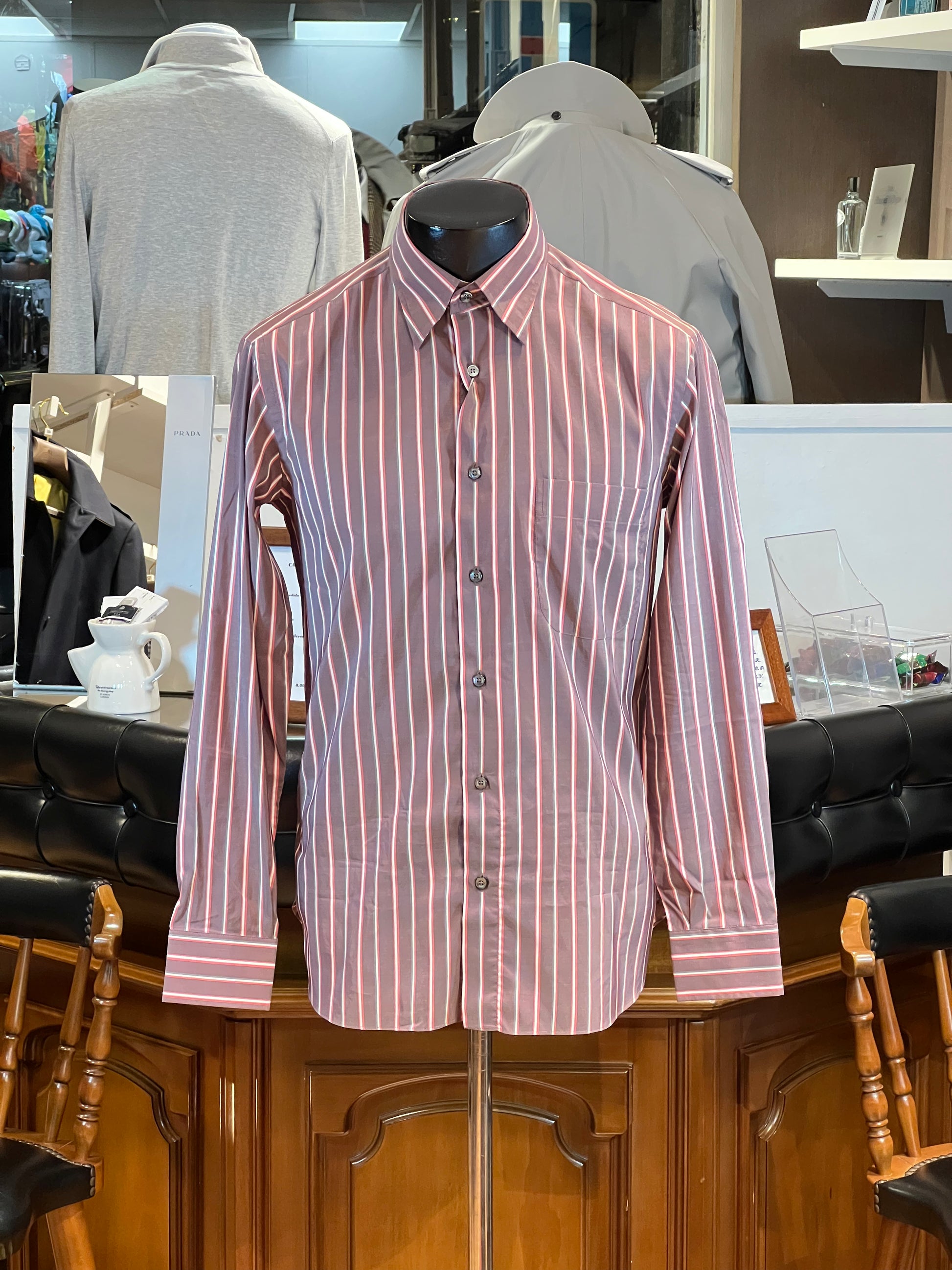 Camisa Brioni de Algodón y Seda (Rayas Marrones)
