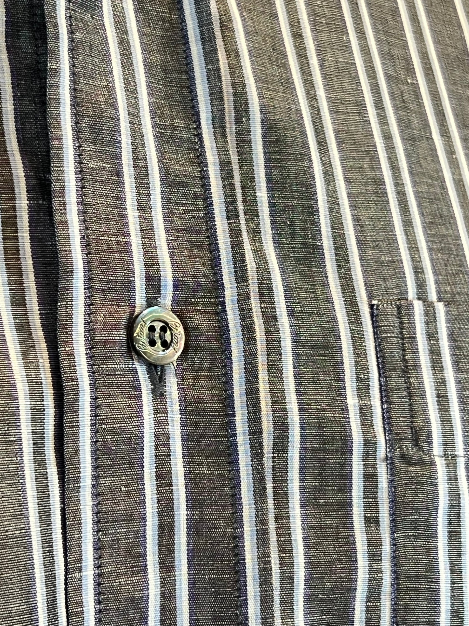 Camisa Brioni de Algodón y Lino con Rayas (Gris Oscuro)