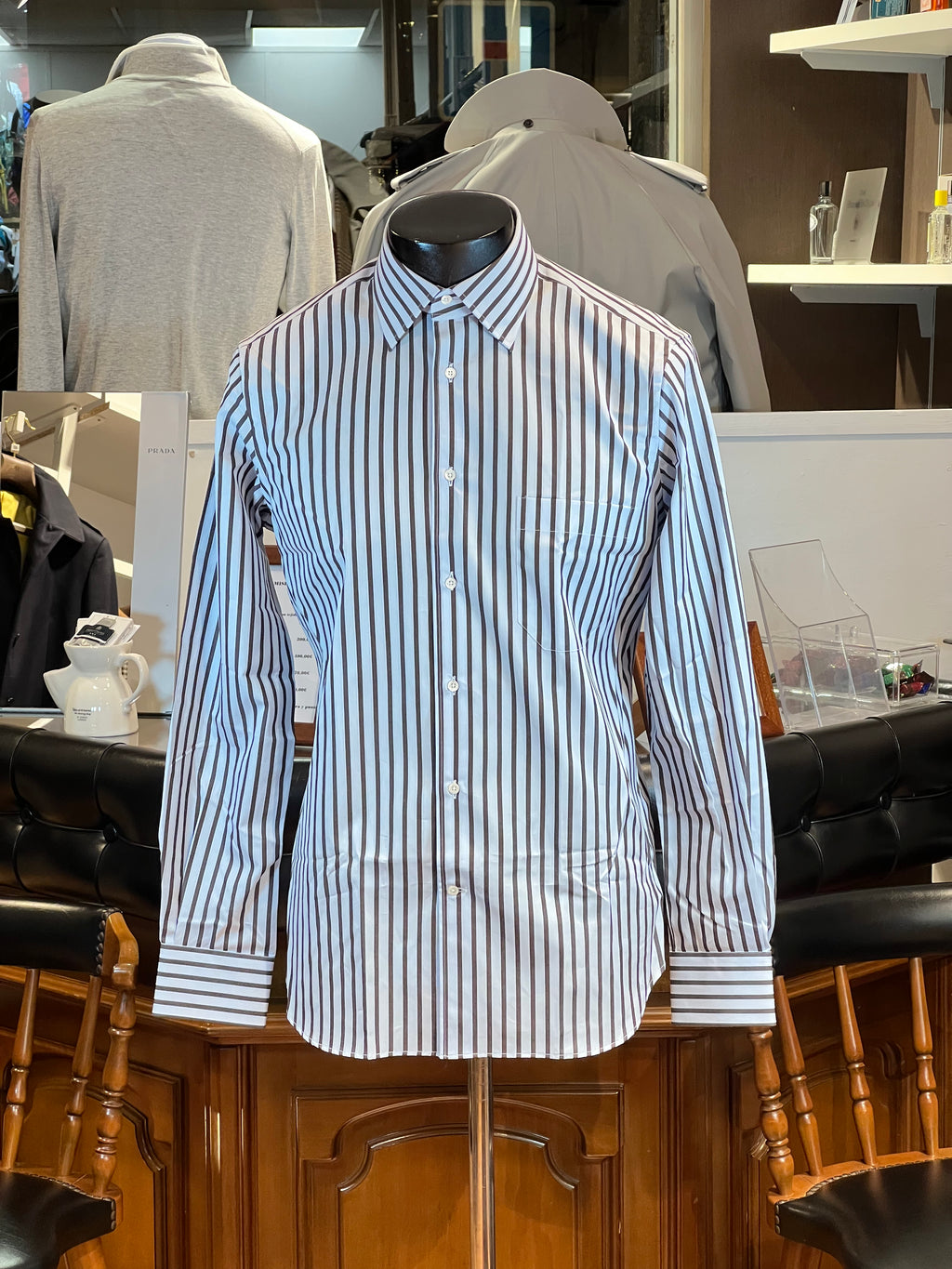 Camisa Corneliani con Rayas Anchas (Azul Celeste y Marrón Chocolate)