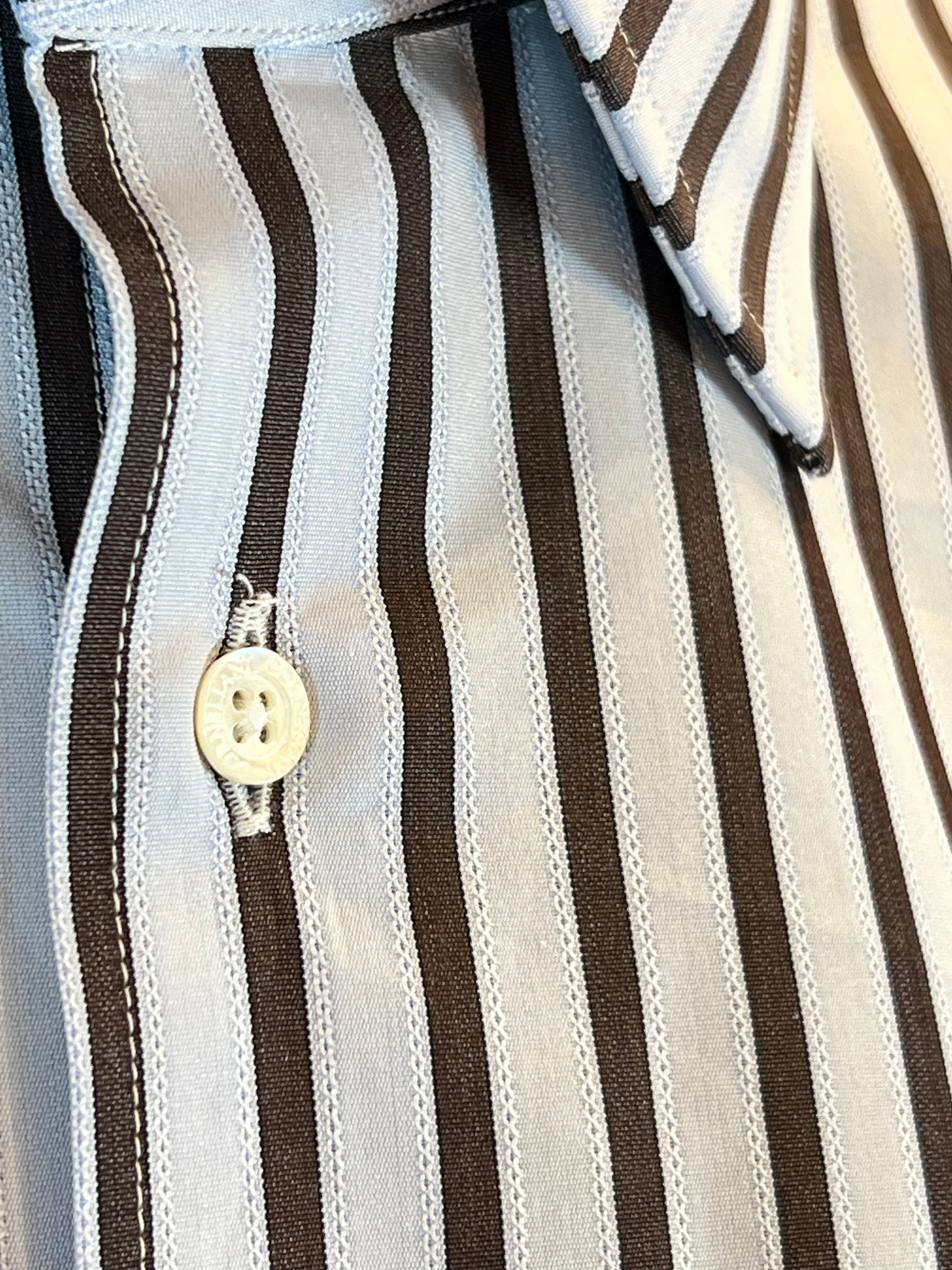 Camisa Corneliani con Rayas Anchas (Azul Celeste y Marrón Chocolate)