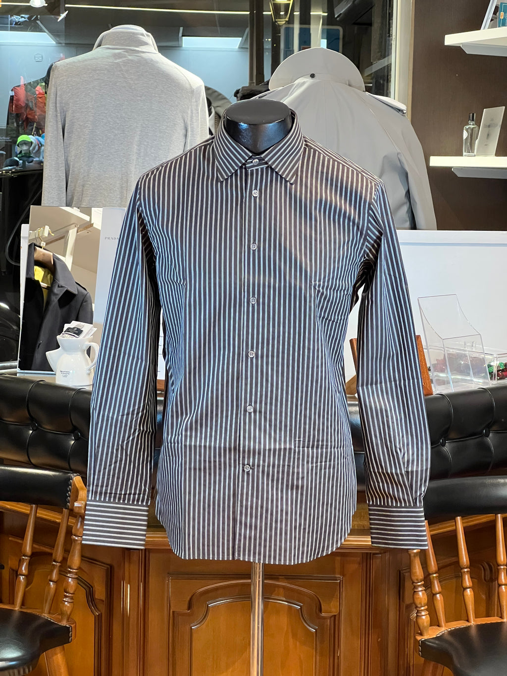 Camisa Corneliani con Rayas Anchas (Marrón Oscuro y Blanco)