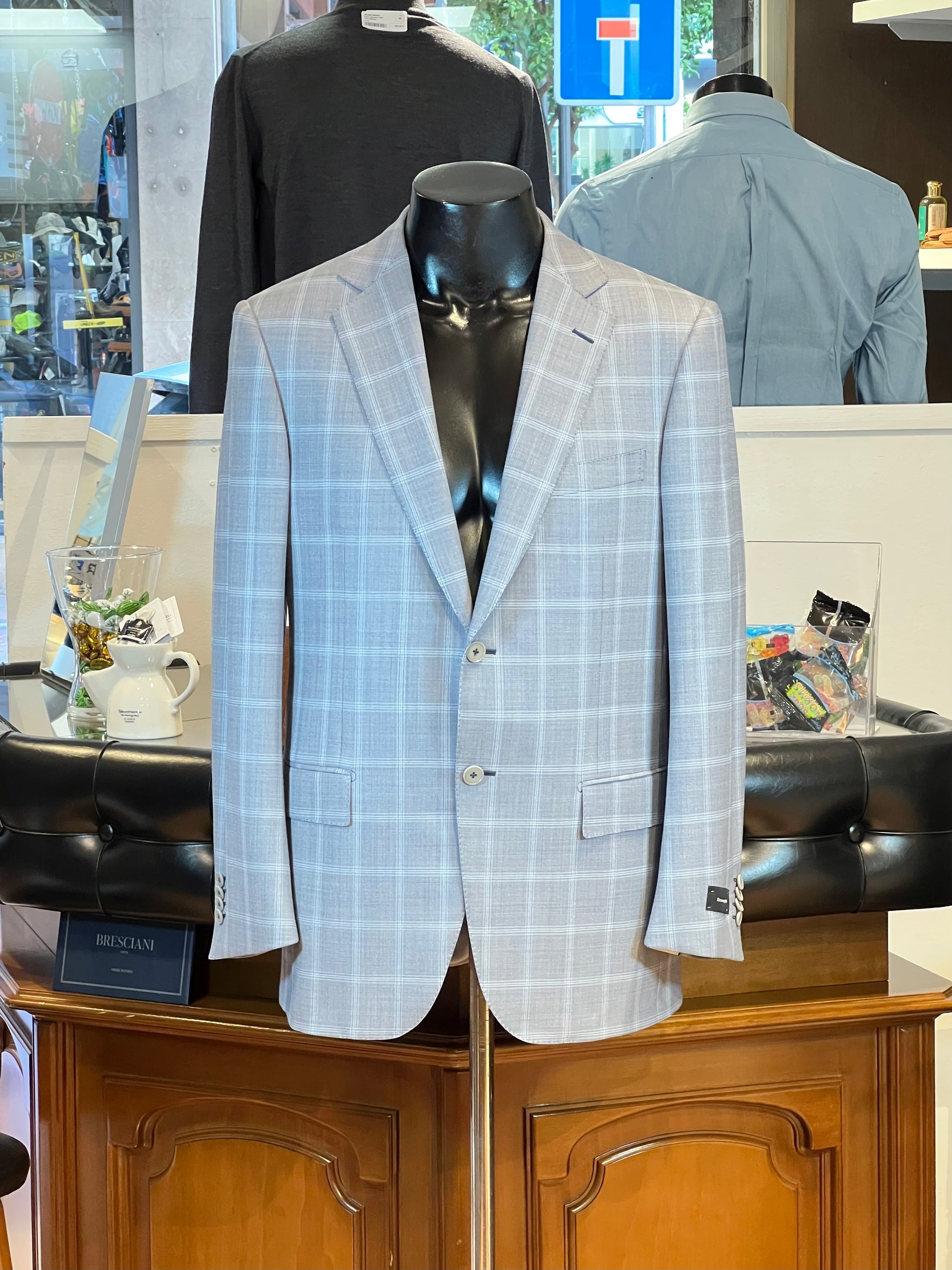 Americana de lana virgen Ermenegildo Zegna – Cuadro ventana gris claro