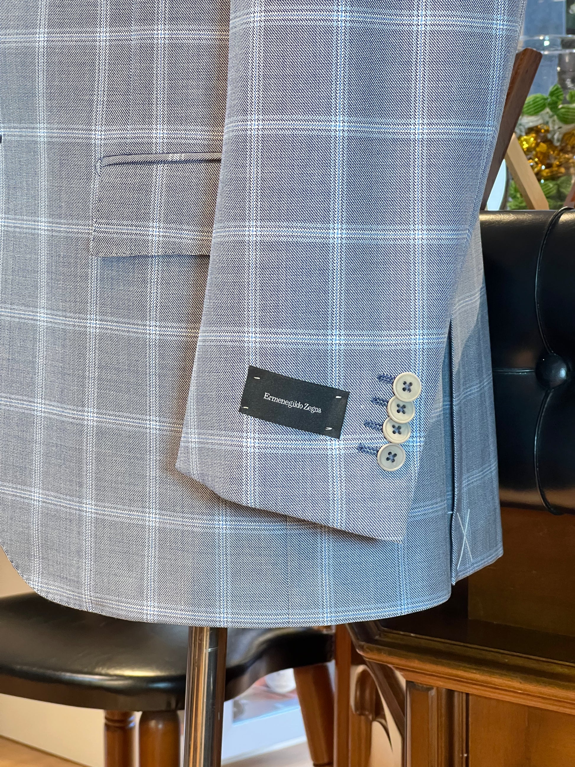 Americana de lana virgen Ermenegildo Zegna – Cuadro ventana gris claro