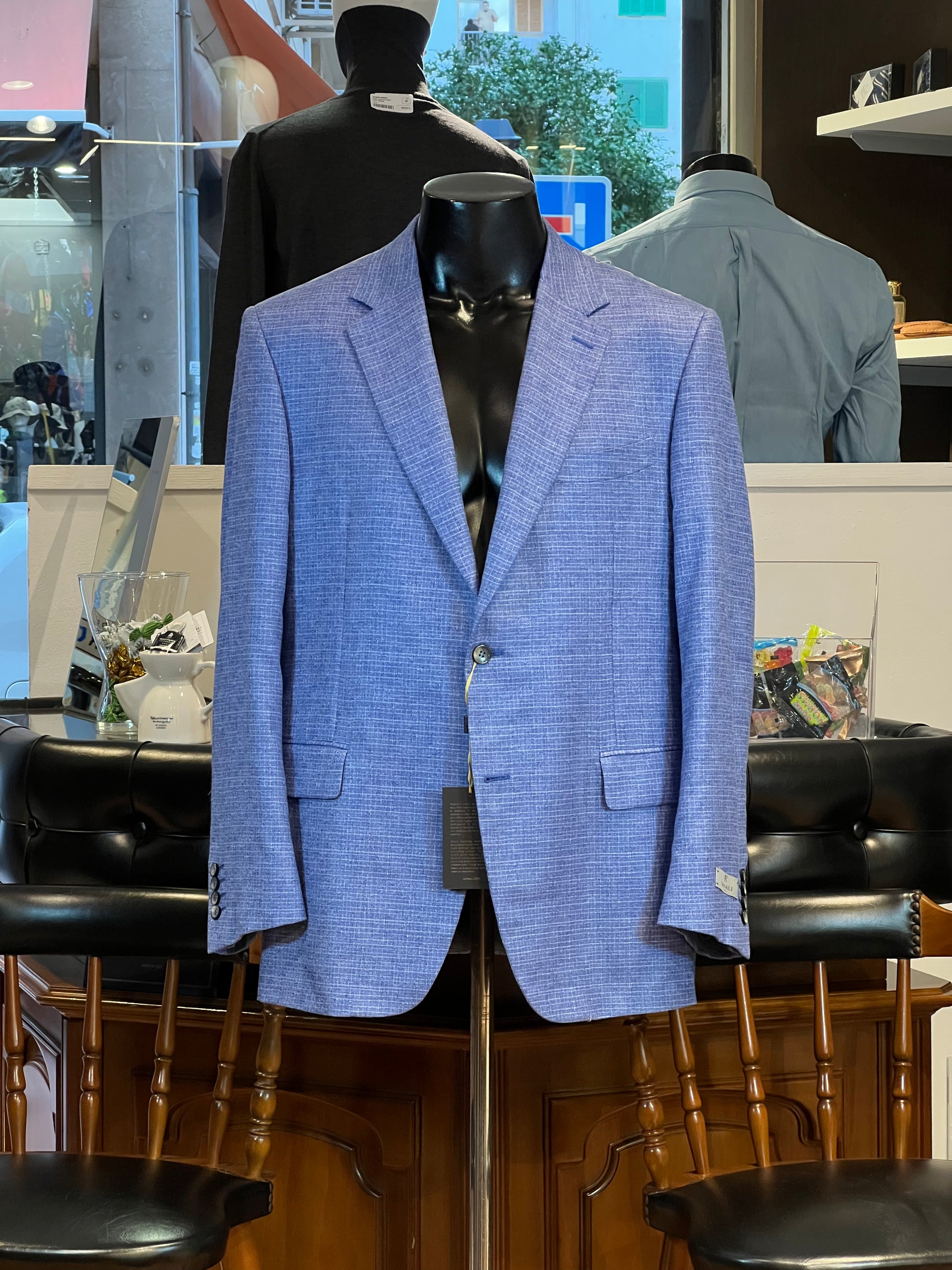 Americana Canali Exclusive – Seda y Cashmere azul texturizado