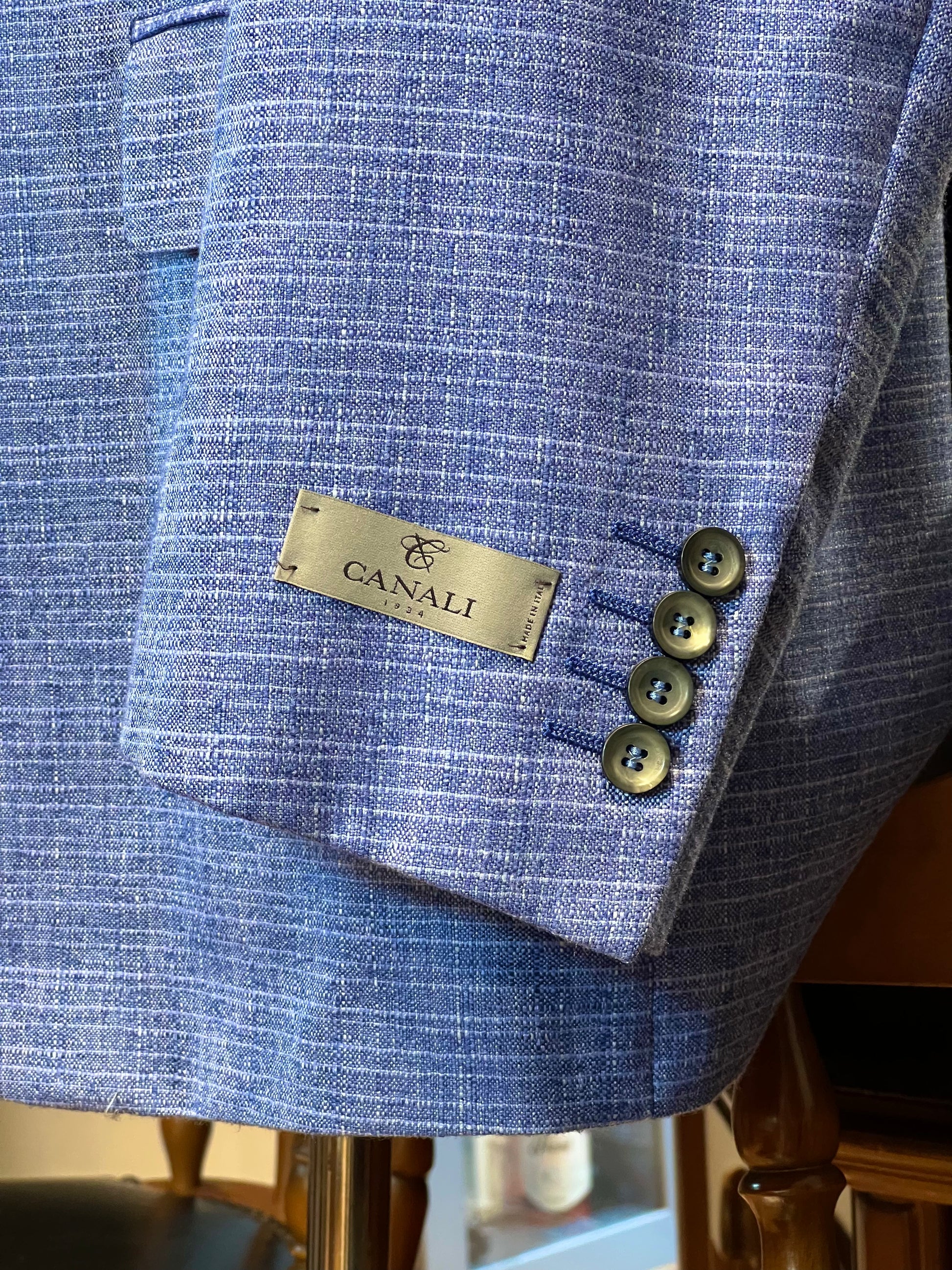 Americana Canali Exclusive – Seda y Cashmere azul texturizado