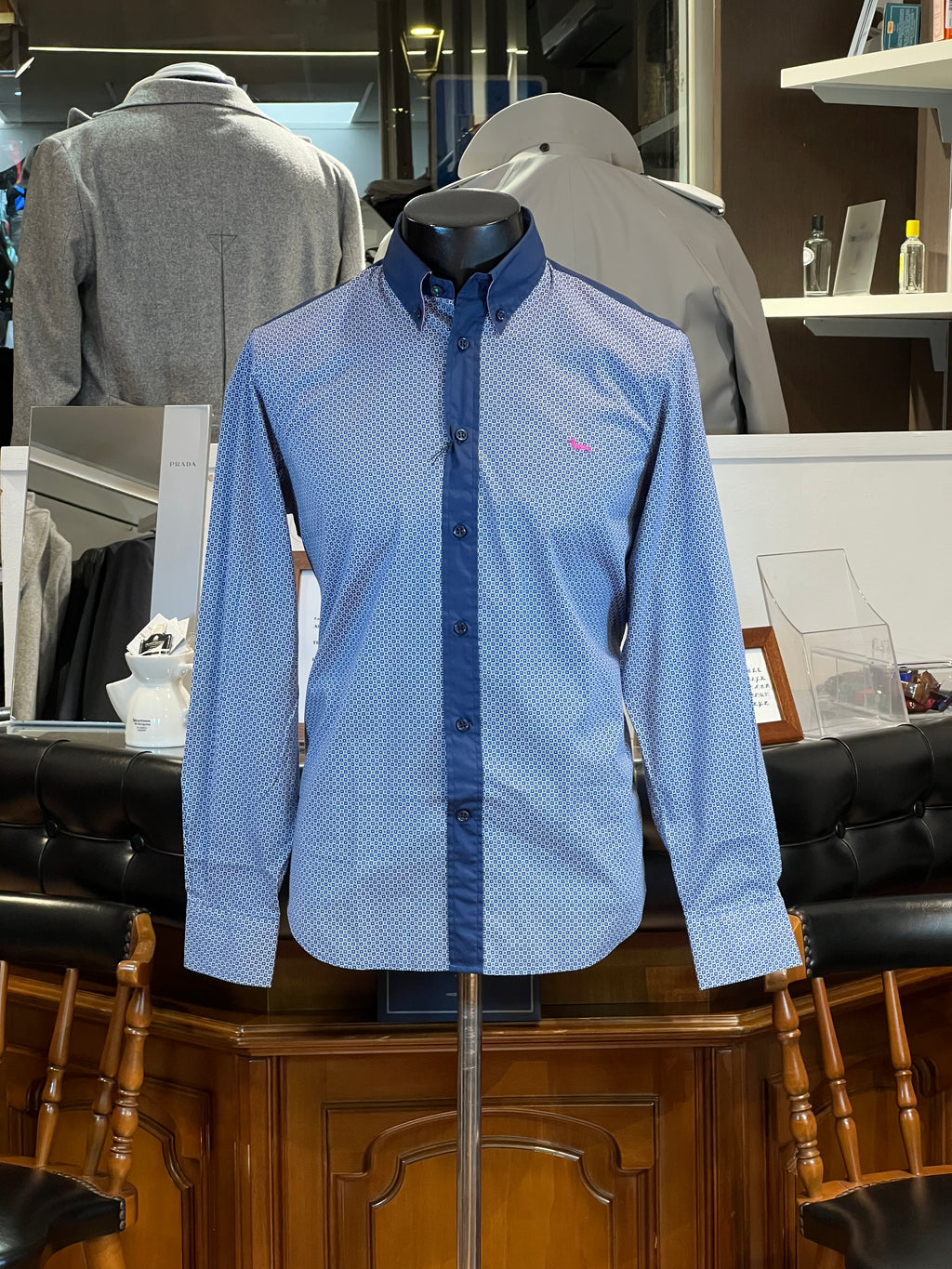 Camisa Harmont & Blaine Regular Fit Azul Estampada con Button-Down