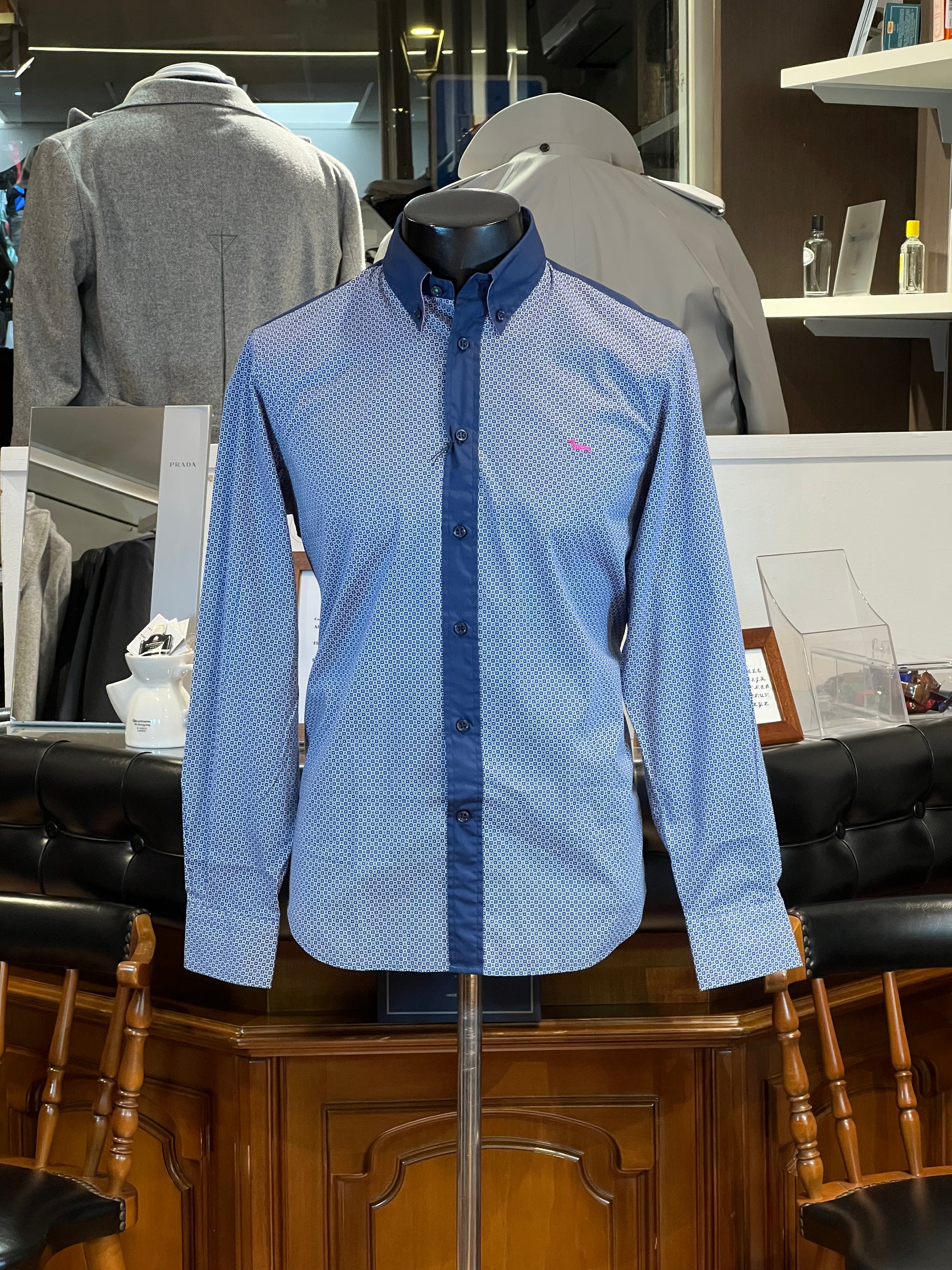 Camisa Harmont & Blaine Regular Fit Azul Estampada con Button-Down