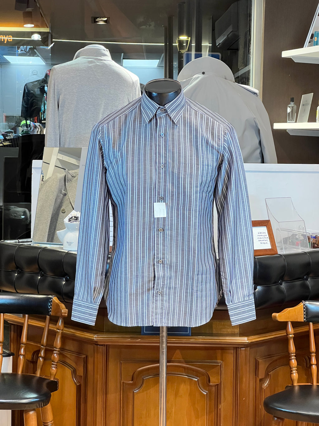 Camisa CANALI Rayas Algodón Lino Gris Oscuro Fresca