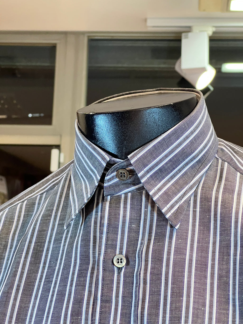 Camisa CANALI Rayas Algodón Lino Gris Oscuro Fresca