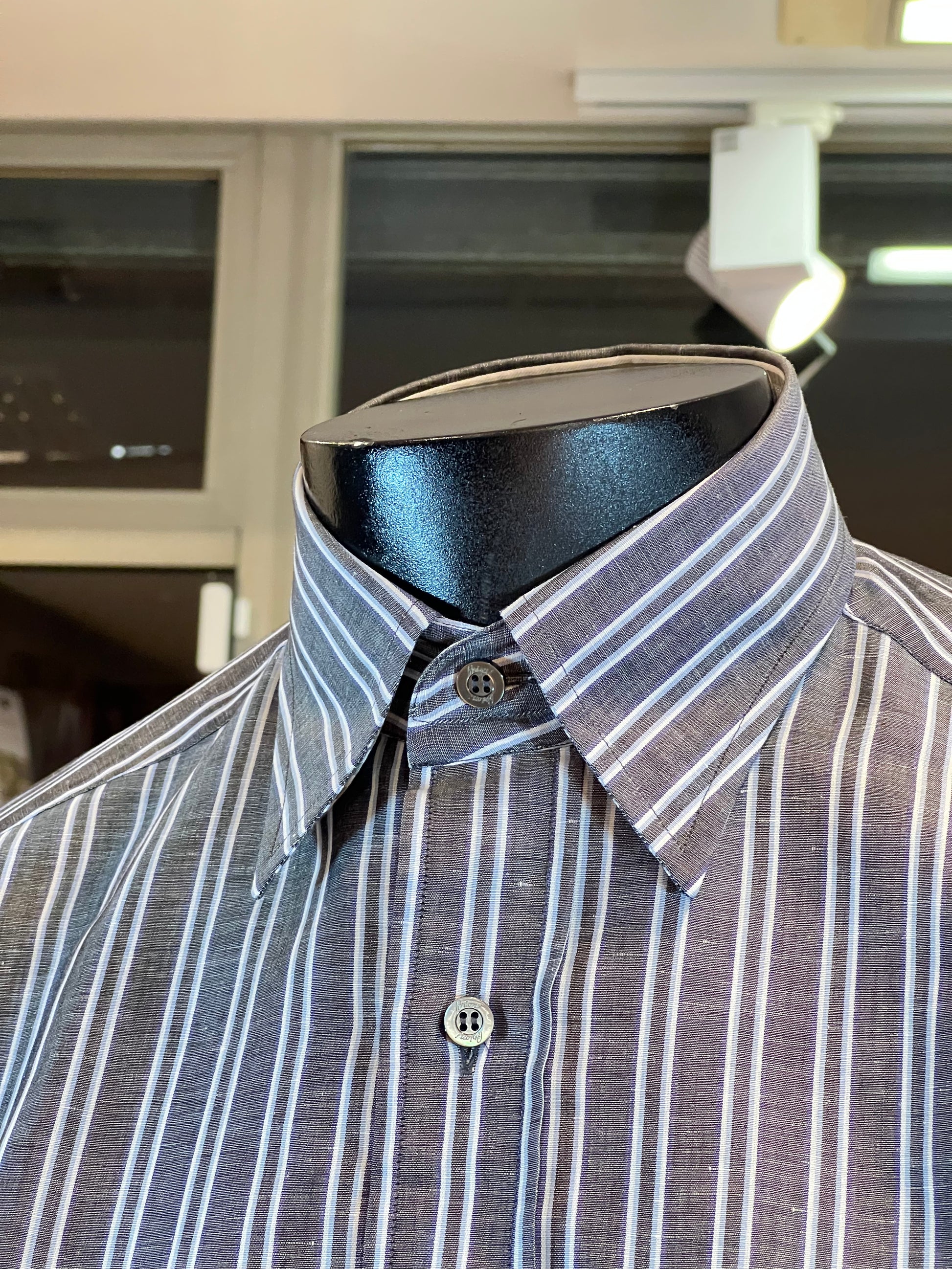 Camisa CANALI Rayas Algodón Lino Gris Oscuro Fresca
