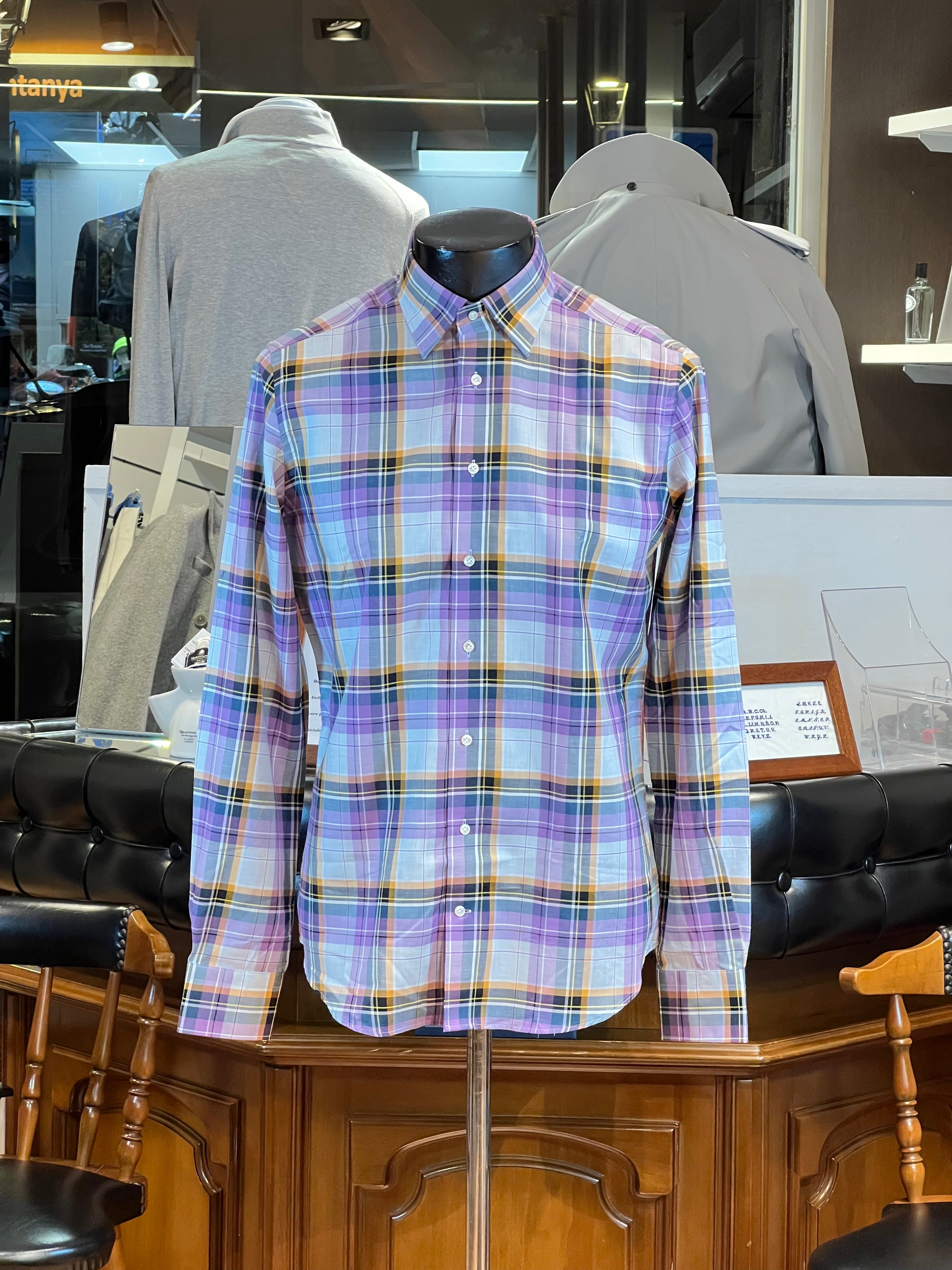 Camisa Emanuel Berg Modern Fit Cuadro Tartán Malva y Mostaza