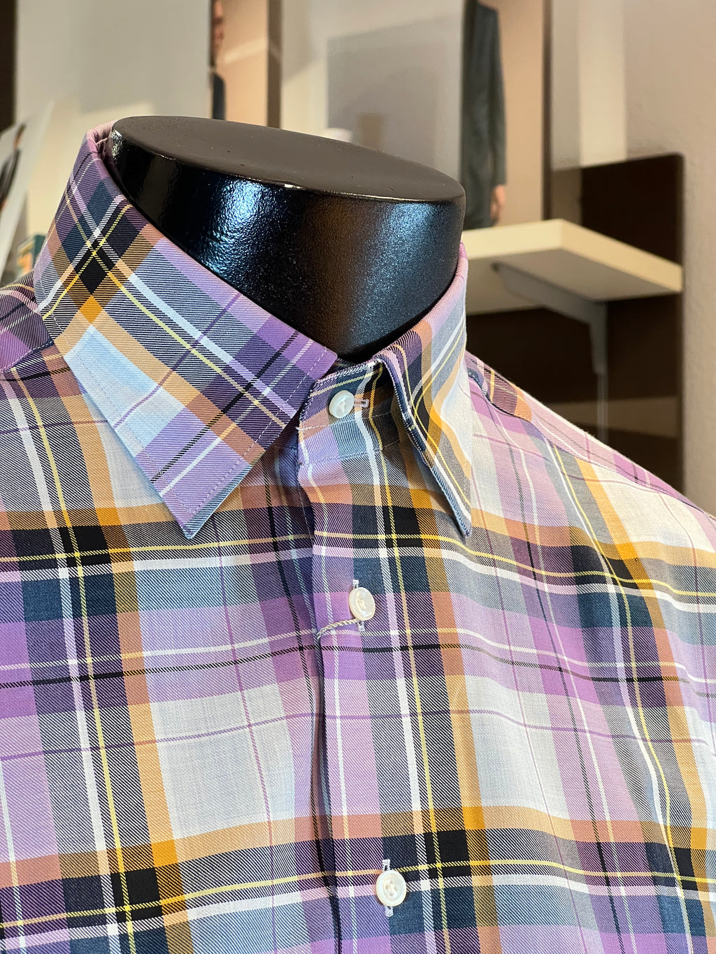 Camisa Emanuel Berg Modern Fit Cuadro Tartán Malva y Mostaza